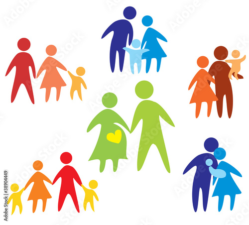 happy family icons collection multicolored
