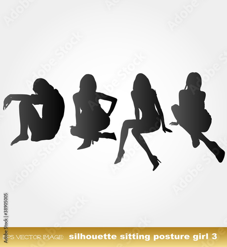 eps Vector image:silhouette sitting posture girl 3