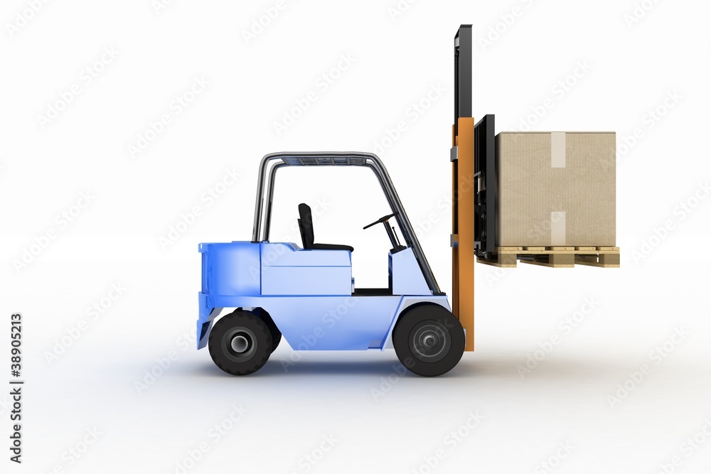 Loader in projections with cargo on a white