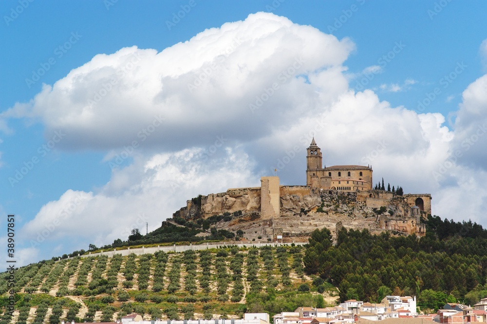 Medieval La Mota castle on the hill in Spain
