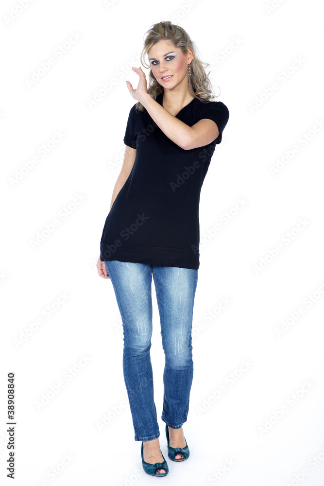 Model Frau in Jeans Catwalk Porträt Model Frau in Jeans Catwalk Porträt