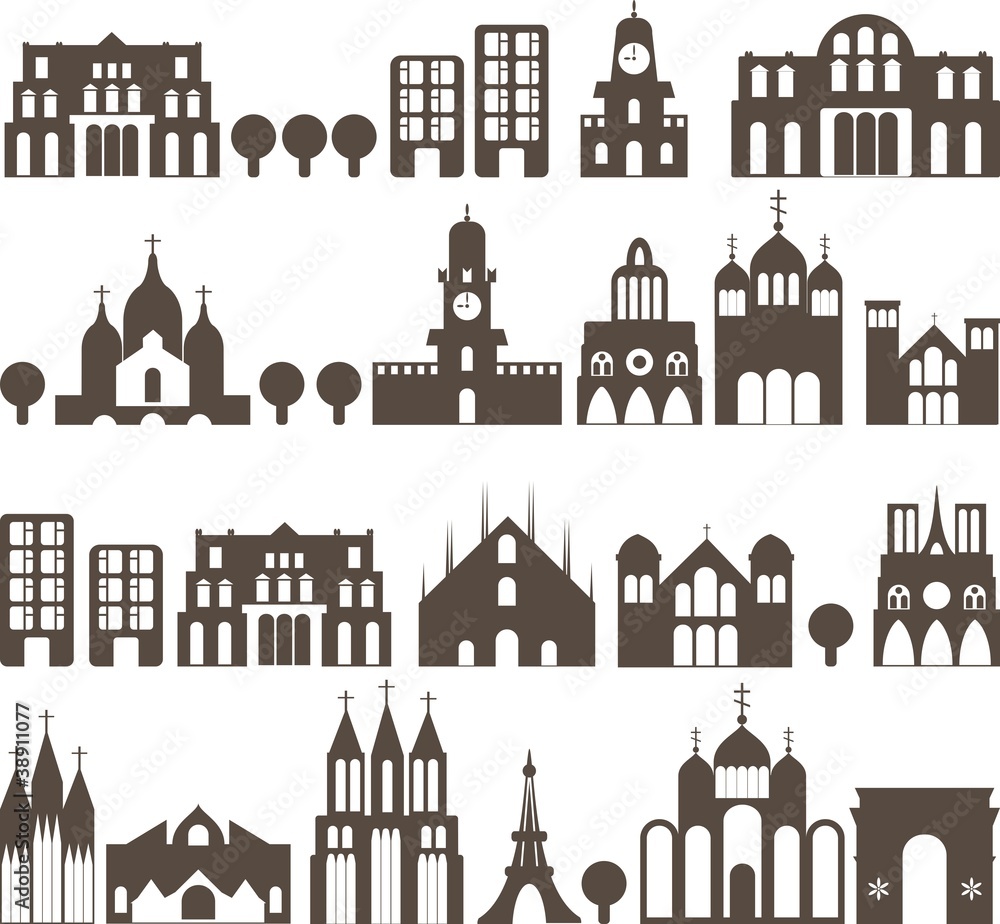 silhouette of european traditional houses - seamless street