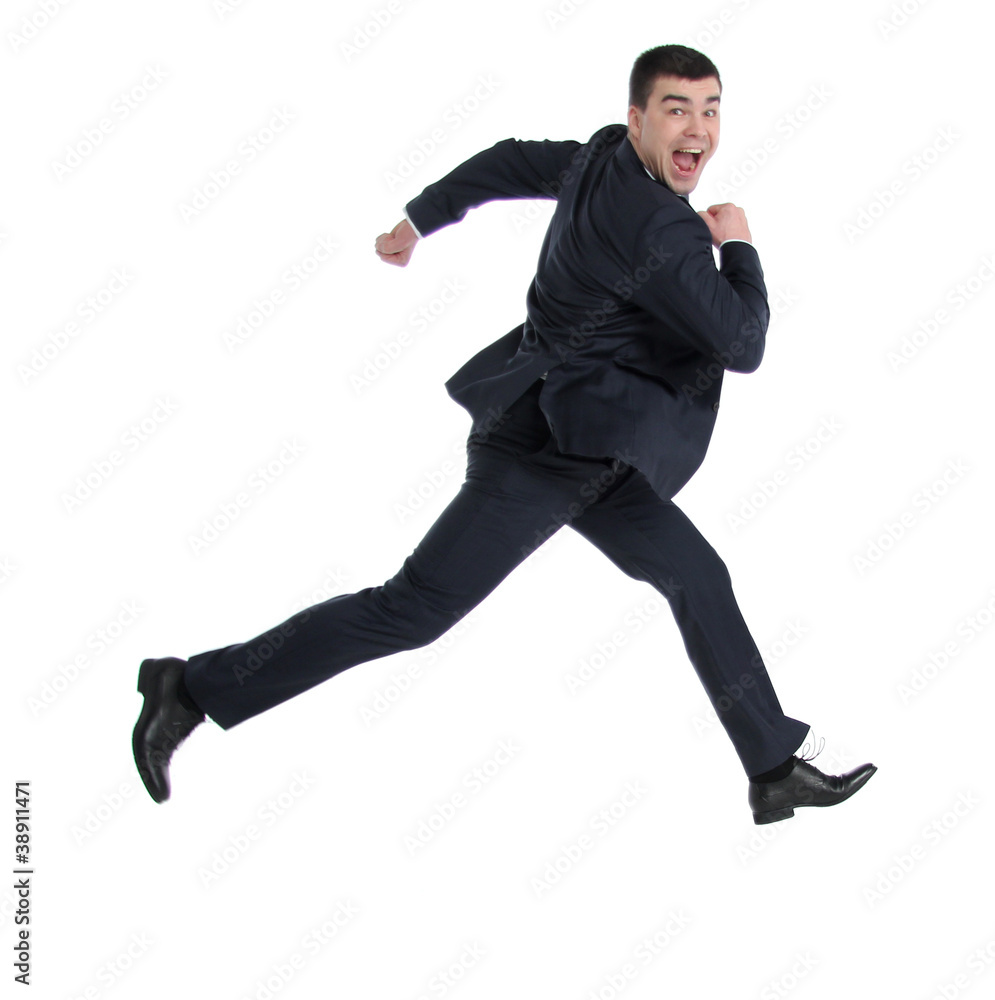 business man running on isolated white background
