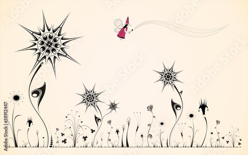 Silhouette of fantastic colors with a little fairy