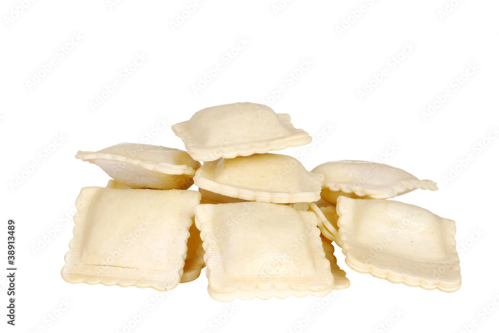 Isolated uncooked ravioli