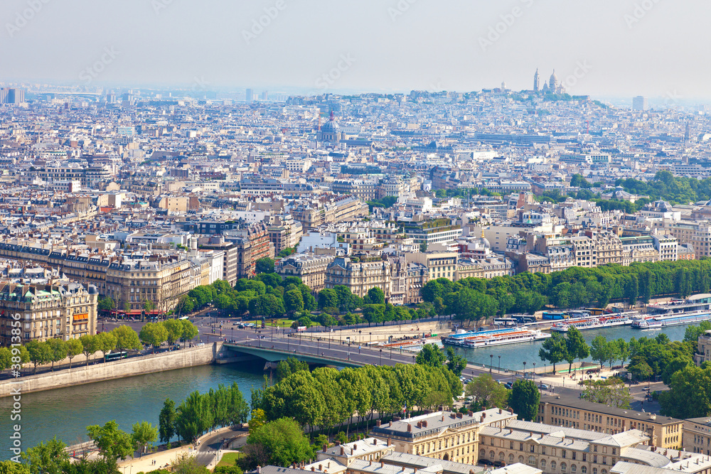 Aerial view of Paris  from the Eiffel tower.