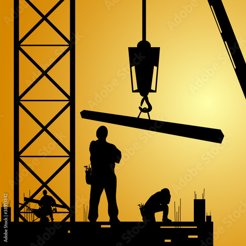 constuction worker at work with crane illustration