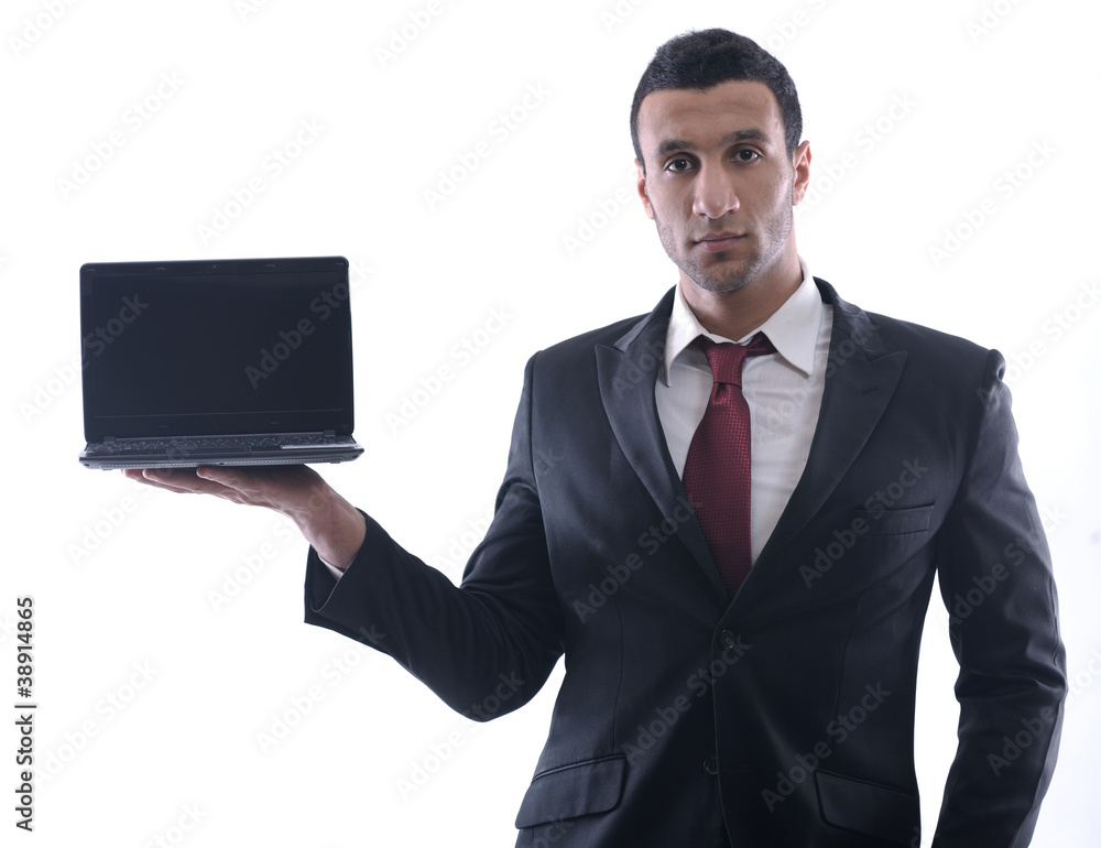 business man work on mini laptop business man work on mini laptop