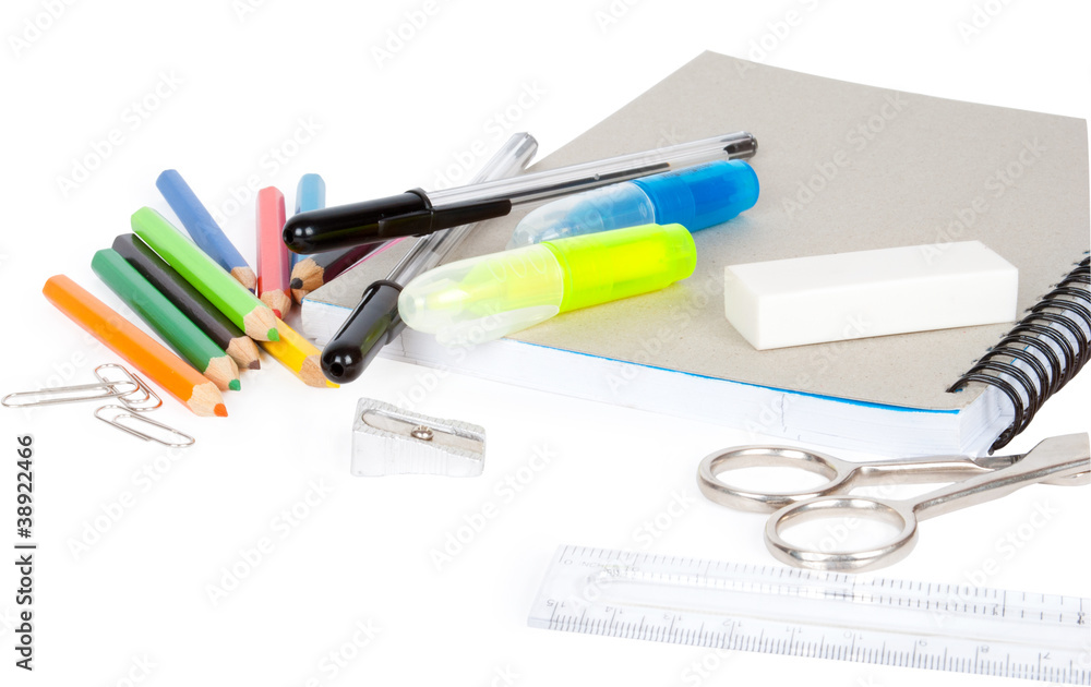 School stationery on white background School stationery on white background