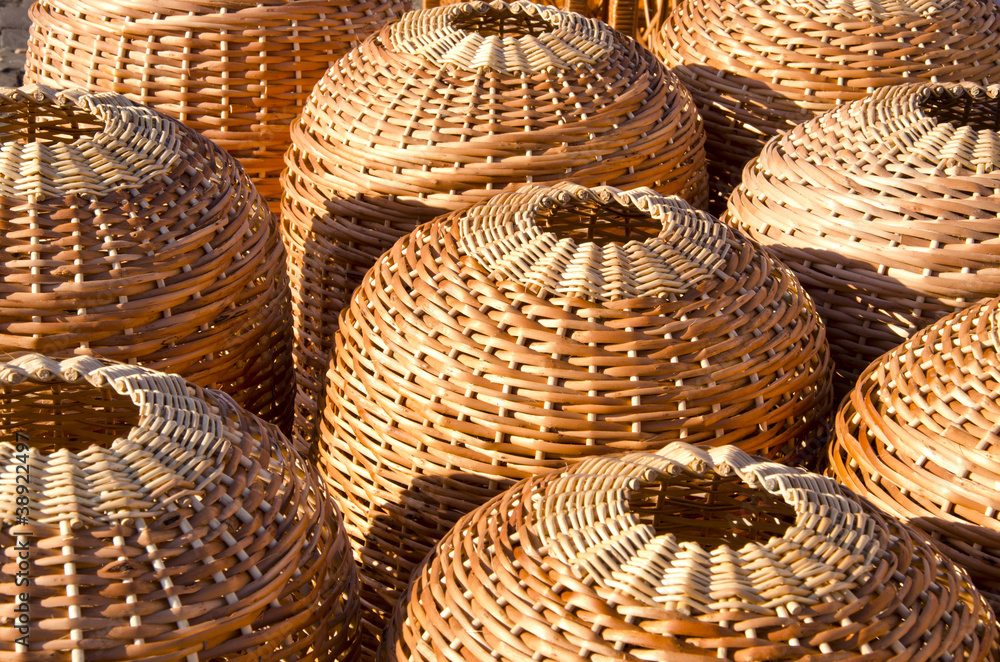 Wicker handmade wooden basket sell street market