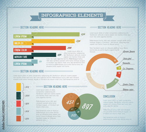 Blue Vector retro / vintage set of Infographic elements