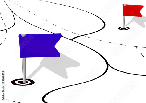Two small flags on a map