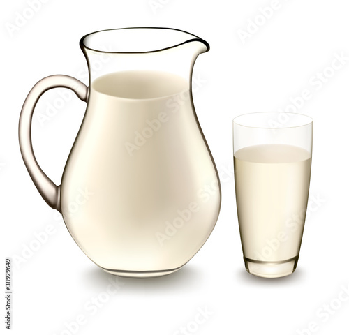 Milk jug and glass of milk. Vector illustration.