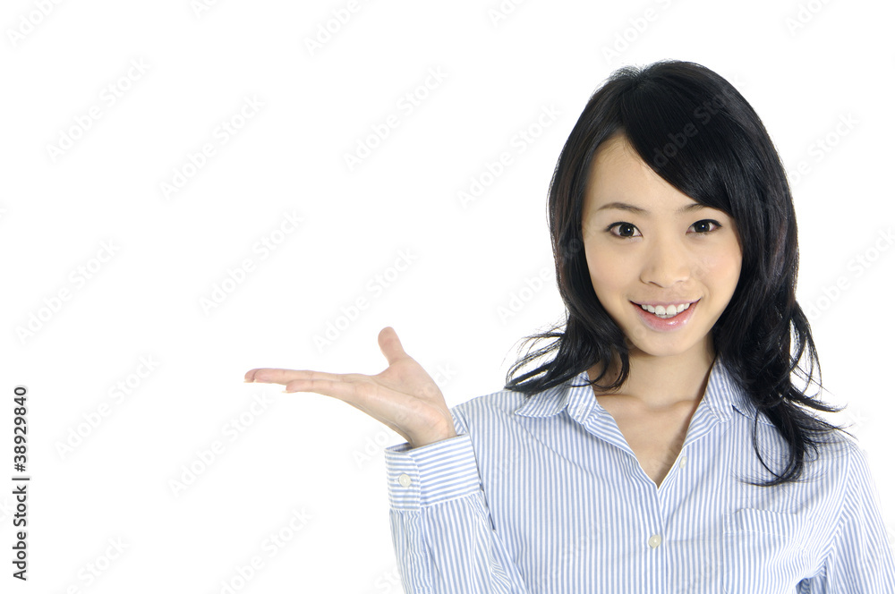 young happy smiling businesswoman gesturing young happy smiling businesswoman gesturing