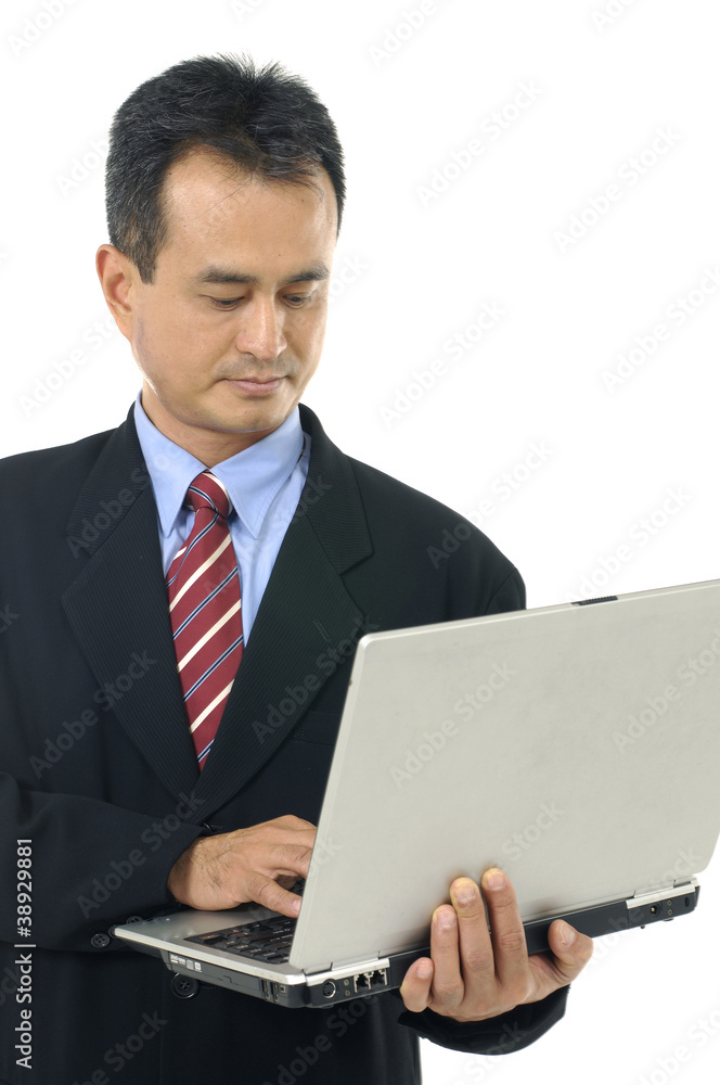 businessman holding a laptop, isolated businessman holding a laptop, isolated