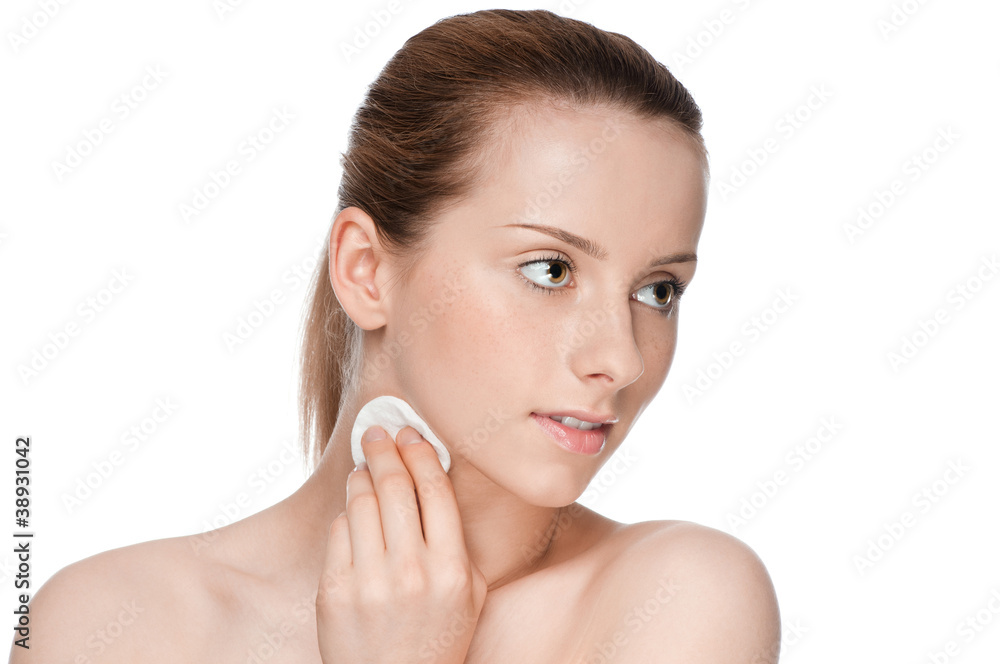 Young beautiful woman with clean sponge