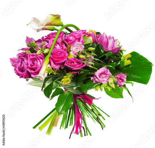 bouquet of calla lilias and roses