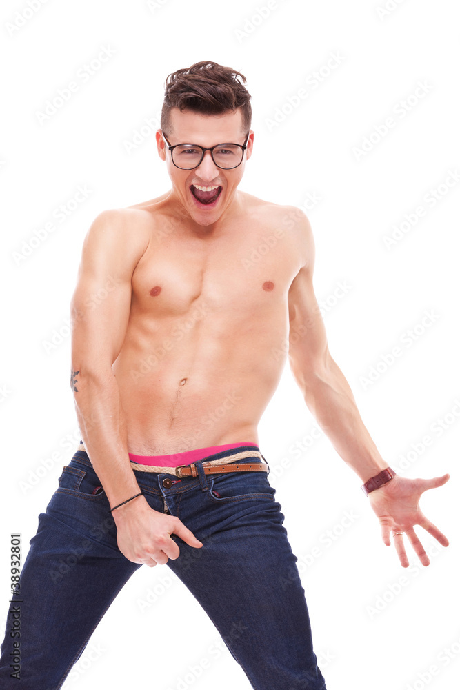Fototapeta premium young fit shirtless man wearing glasses