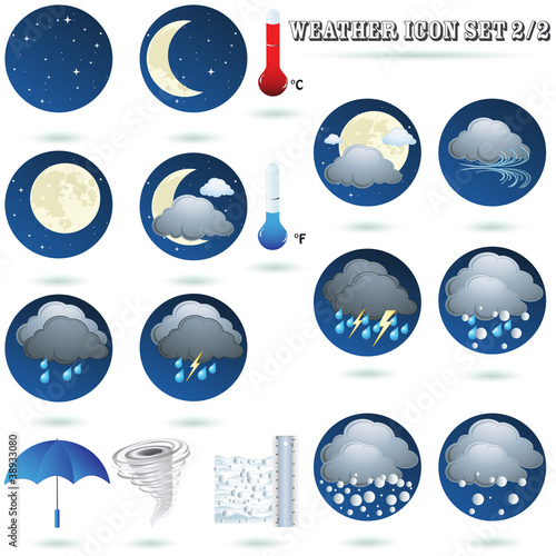 Weather icon sign set on night isolated on white