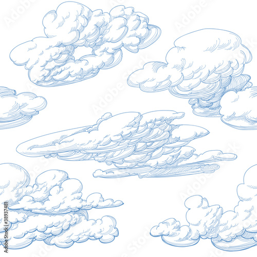 Hand drawn clouds seamless pattern
