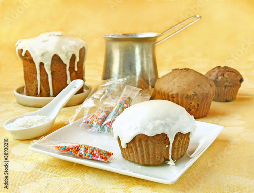 Decoration cupcake cream and coconut shaving photo