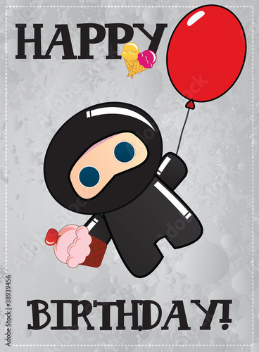 Happy birthday card with cute ninja