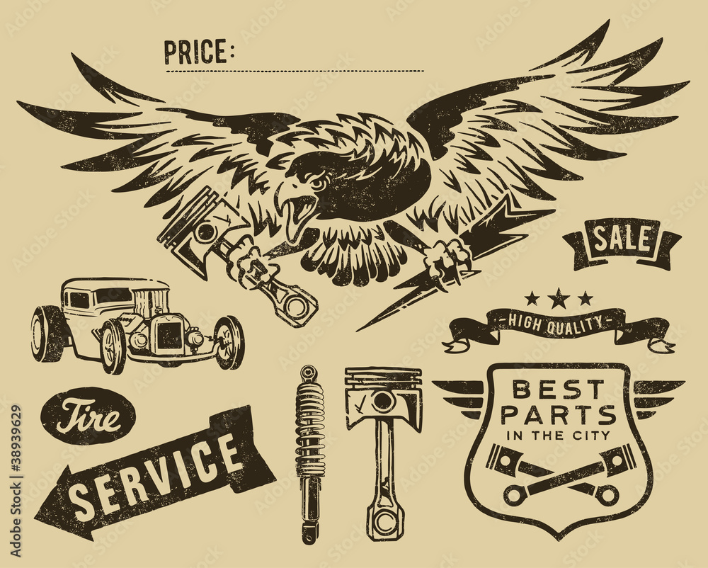 Vintage eagle and auto-moto parts Stock Vector | Adobe Stock