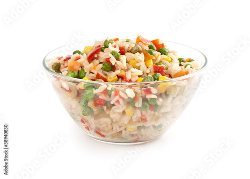 Rice and vegetables on a white background