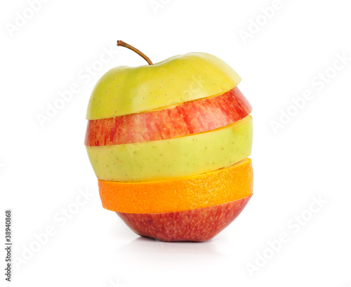 Red, yellow and green sliced apple