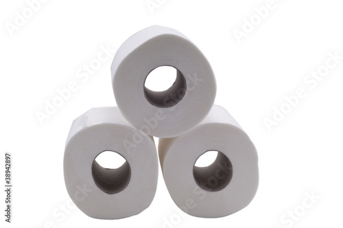 three toilet paper isolated on white background