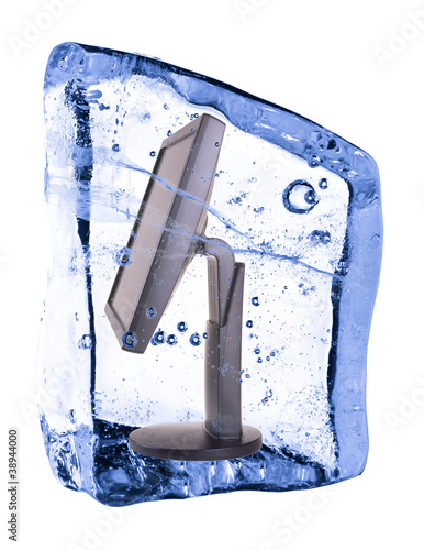 Display  frozen in the ice on a white background