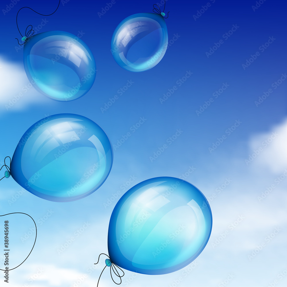 Blue balloons against sky with clouds Blue balloons against sky with clouds
