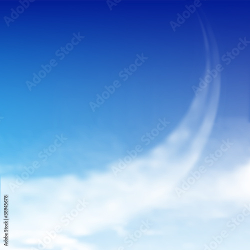Blue sky with clouds and trace of plane