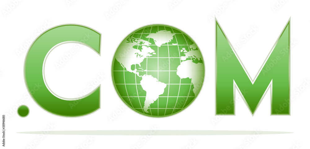 globe with dot com in green colors