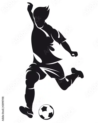 Naklejka na ścianę Wektorowa futbolowa (piłka nożna) sylwetka gracza z piłką odizolowywającą