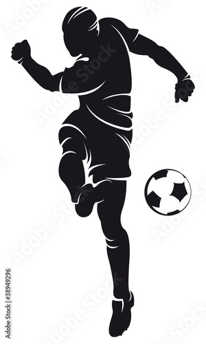 Vector football (soccer) player silhouette with ball isolated