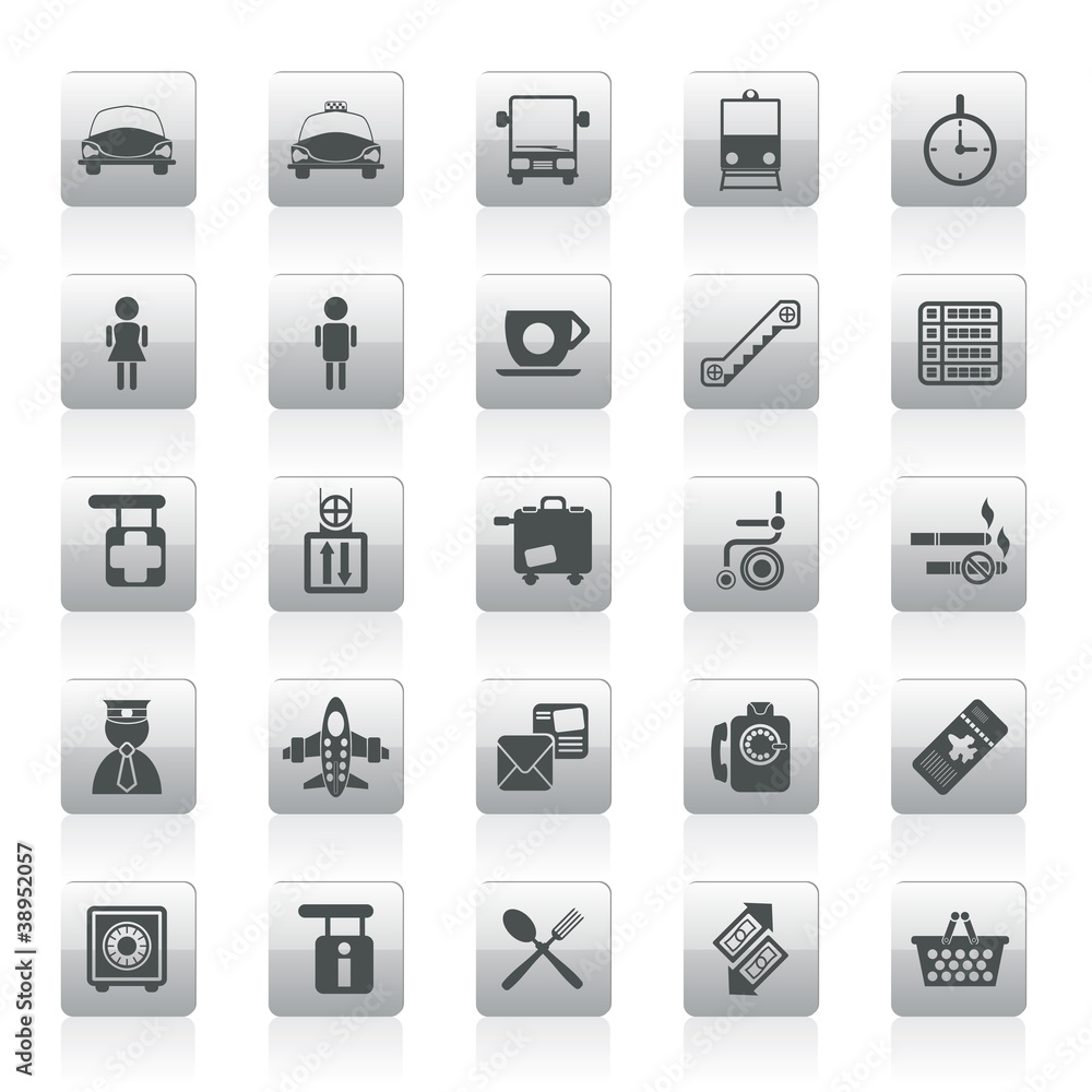Airport, travel and transportation icons Airport, travel and transportation icons