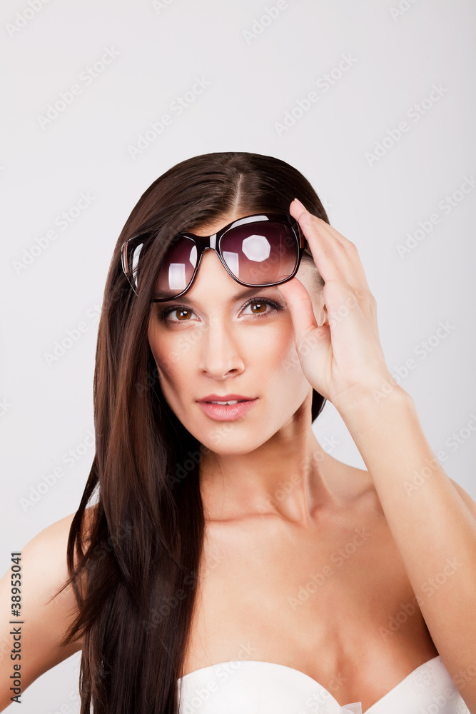 close up portrait of young beautiful woman with sunglasses close up portrait of young beautiful woman with sunglasses