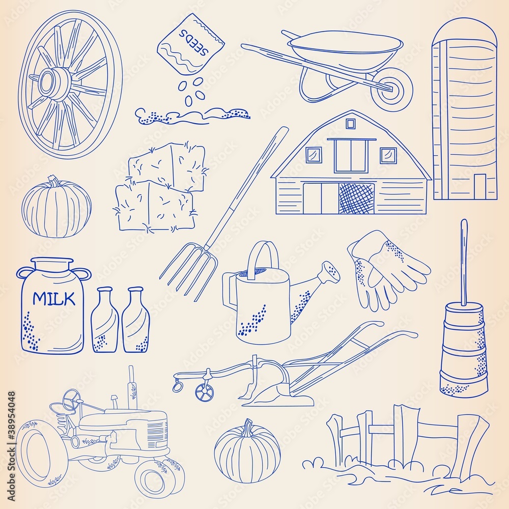 Naklejka premium Hand Drawn Farming Icon Set