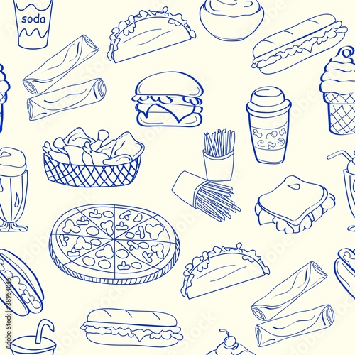 Hand Drawn Seamless Fast Food Icons