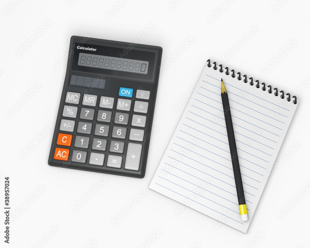 Calculator and notebook with pencil 1