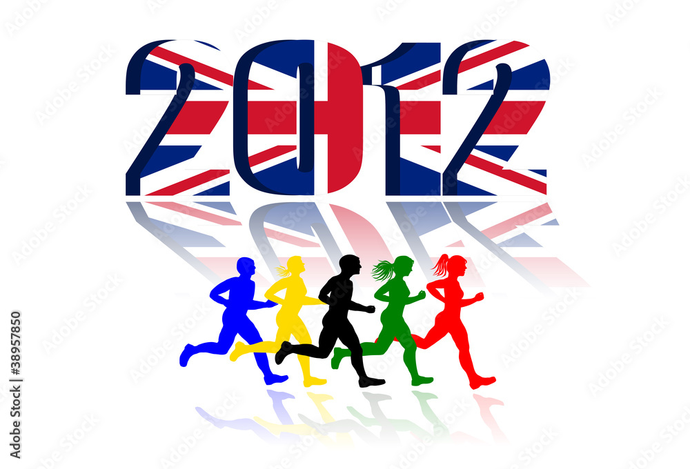Fototapeta premium Runners on 2012 UK Flag background