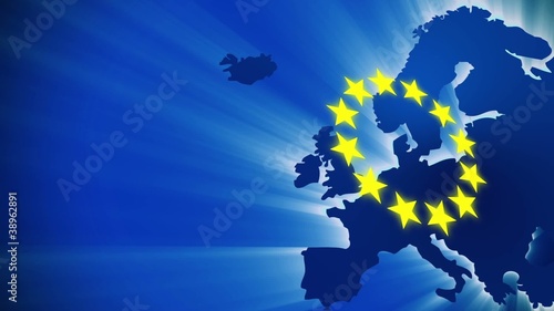 Blue map and the yellow stars, symbol of the EU