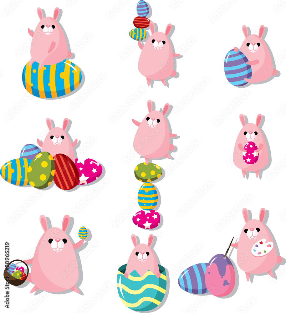 cartoon easter rabbit and egg icon cartoon easter rabbit and egg icon