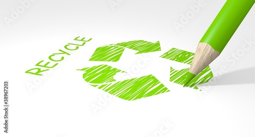 Recycle sign drawing on white background.