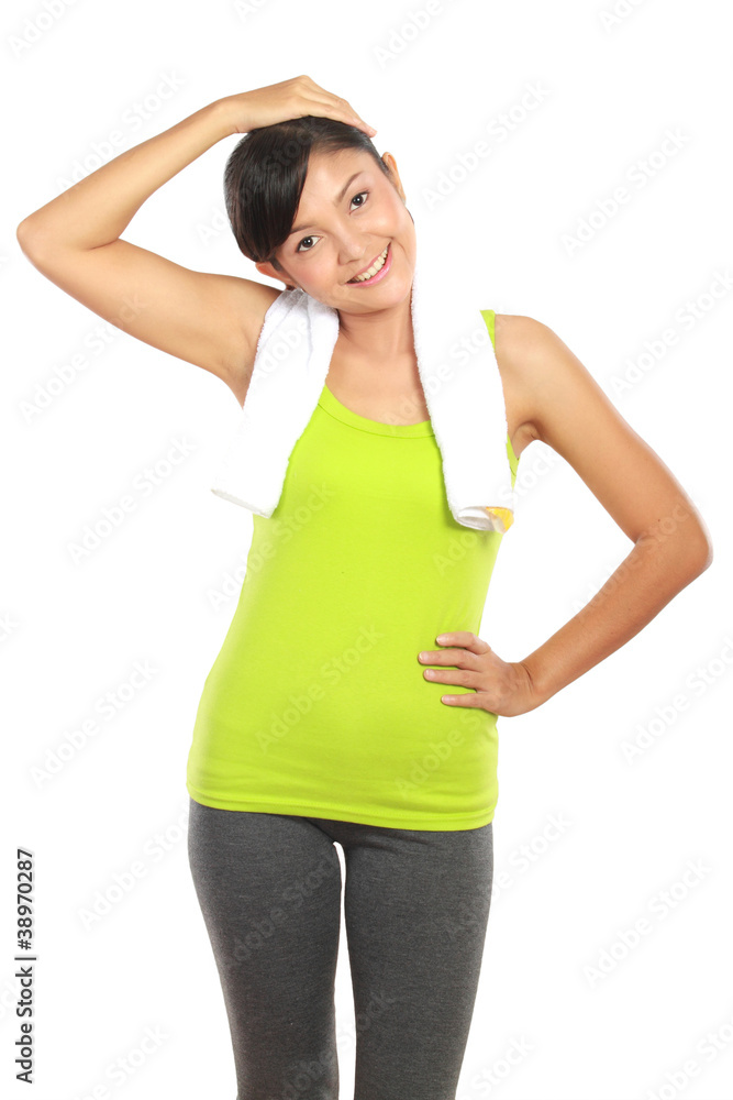 warming up woman isolated over white background warming up woman isolated over white background