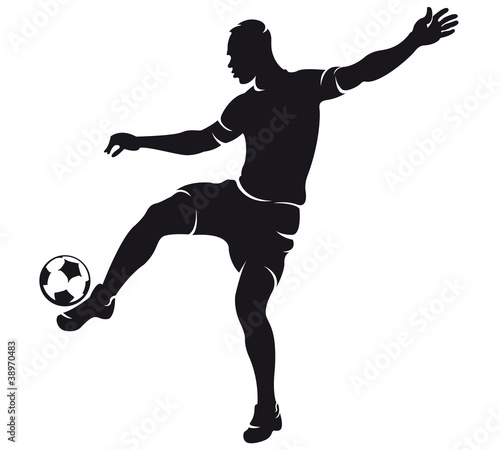 Vector football (soccer) player silhouette with ball isolated