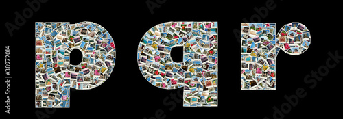 Canvas Print P,Q and R literas made like collage of travel photos