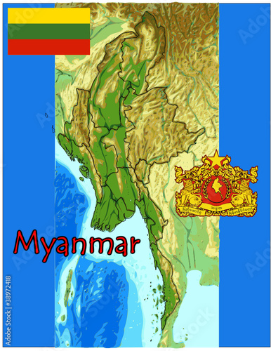 myanmar asia map flag emblem