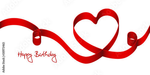 Satin Bow Red Heart & 2 Swirls "Happy Birthday"